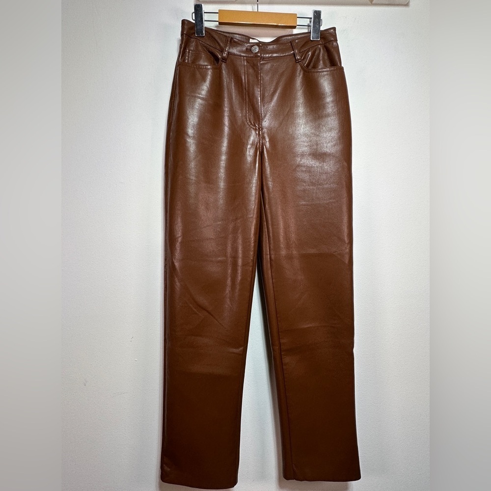 Wilfred Brown Faux Leather Straight Leg Pants High Rise Vegan Leather Size 6